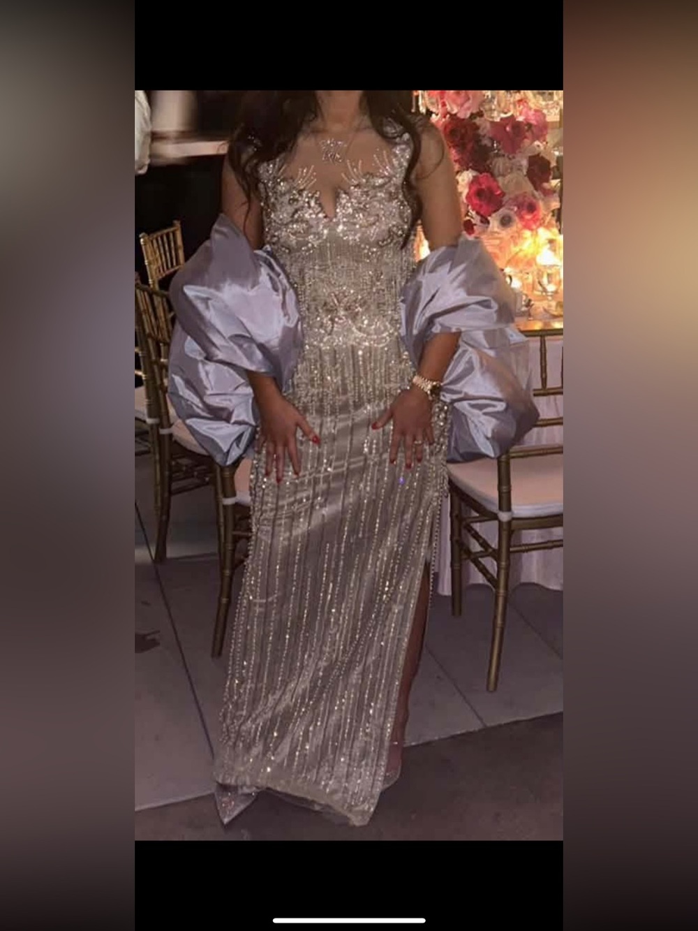 Silver Beaded & Stoned Evening Gown